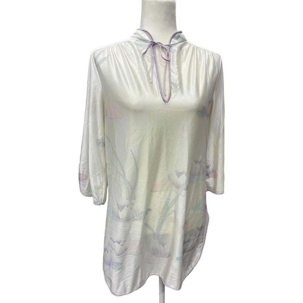 Vintage Deena Tunic Nightgown Tie Neck & 3/4 Sleeves Womens Sm Lingerie Peignoir